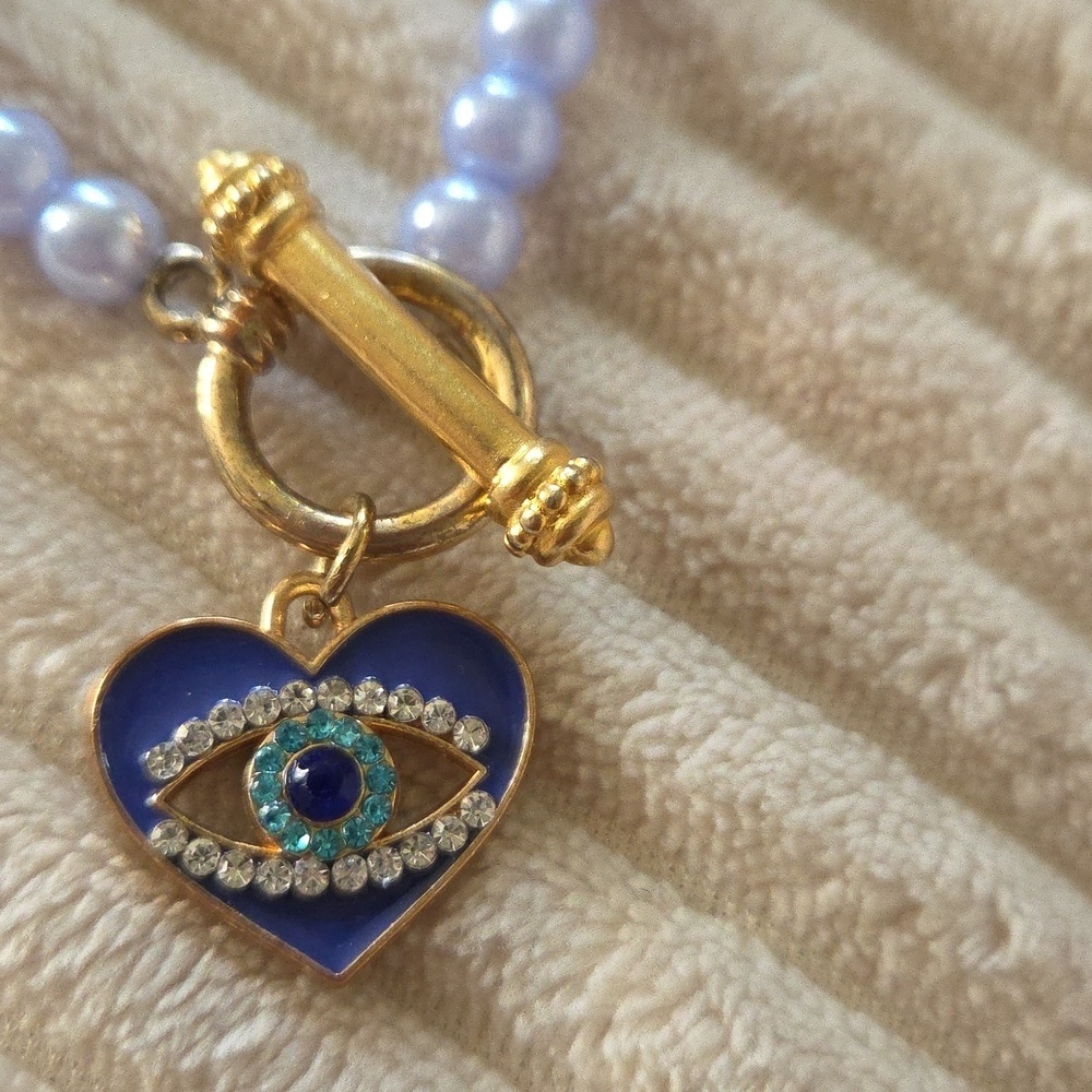 Handmade Pearl Evil Eye Charm Necklace - Picture 2 of 4